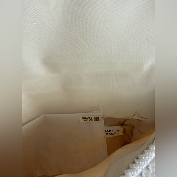 Vintage White Beaded Satin Clutch Purse | Pearl Evening Bag Bridal Prom 90s Y2K - Picture 4 of 9